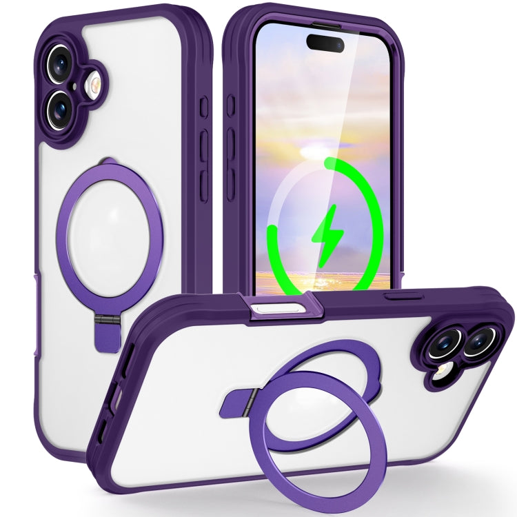 For iPhone 16 Skin Feel MagSafe Holder 360 Full Body Phone Case(Purple) - iPhone 16 Cases by PMC Jewellery | Online Shopping South Africa | PMC Jewellery | Buy Now Pay Later Mobicred