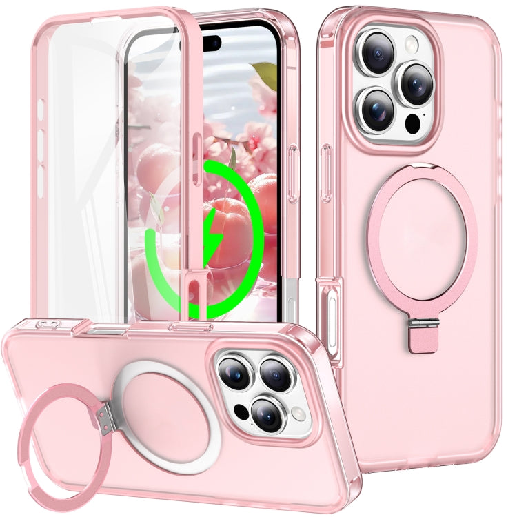 For iPhone 16 Pro Frosted Skin Feel MagSafe Holder 360 Full Body Phone Case(Pink) - iPhone 16 Pro Cases by PMC Jewellery | Online Shopping South Africa | PMC Jewellery | Buy Now Pay Later Mobicred