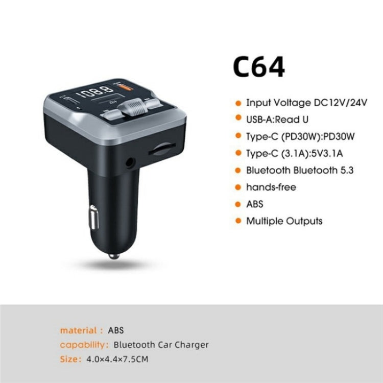 C64 MP3 Music Player Bluetooth 5.3 PD 30W Car Charger Handsfree Calling Audio Receiver - Car Charger by PMC Jewellery | Online Shopping South Africa | PMC Jewellery | Buy Now Pay Later Mobicred