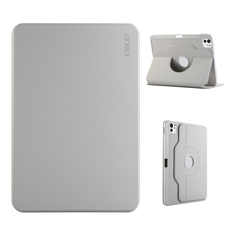 For iPad Pro 13 2024 ENKAY 360 Rotation TPU Leather Smart Tablet Case with Pen Slot(Grey) - free shipping - PMc TechLife - Order now!