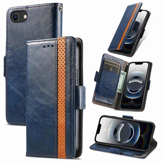 For iPhone 16e CaseNeo Splicing Dual Magnetic Buckle Leather Phone Case(Blue) - iPhone 16e Cases by PMC Jewellery | Online Shopping South Africa | PMC Jewellery | Buy Now Pay Later Mobicred