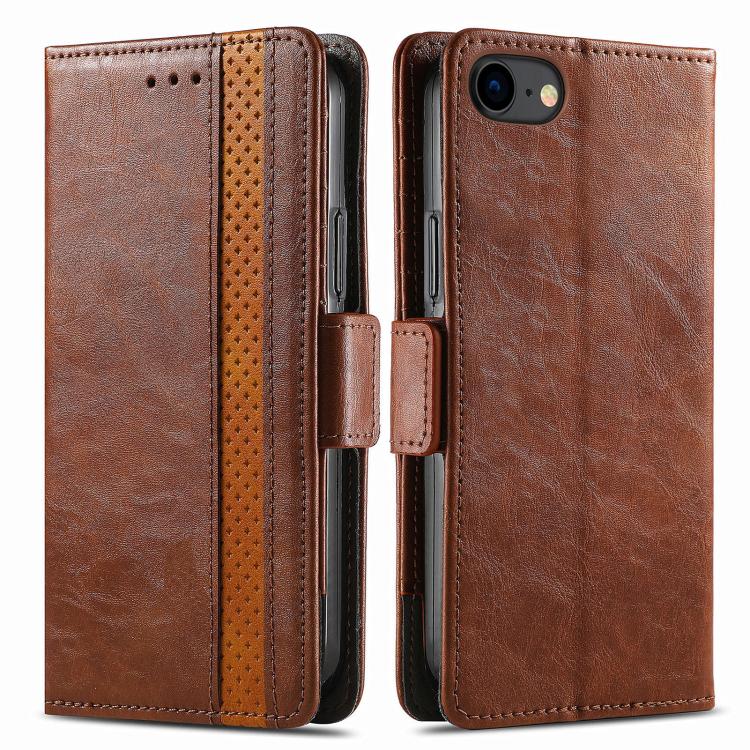 For iPhone 16e CaseNeo Splicing Dual Magnetic Buckle Leather Phone Case(Brown) - iPhone 16e Cases by PMC TechLife | Online Shopping South Africa | PMC TechLife | Buy Now Pay Later Mobicred