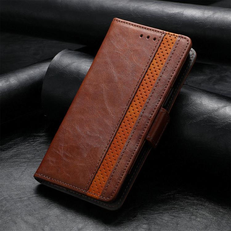 For iPhone 16e CaseNeo Splicing Dual Magnetic Buckle Leather Phone Case(Brown) - iPhone 16e Cases by PMC TechLife | Online Shopping South Africa | PMC TechLife | Buy Now Pay Later Mobicred