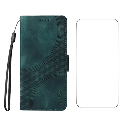 For OPPO Reno12 F 4G Global ENKAY Embossed Rhombus Starry Leather Phone Case with Screen Film(Green) - Reno12 F Cases by ENKAY | Online Shopping South Africa | PMC Jewellery | Buy Now Pay Later Mobicred