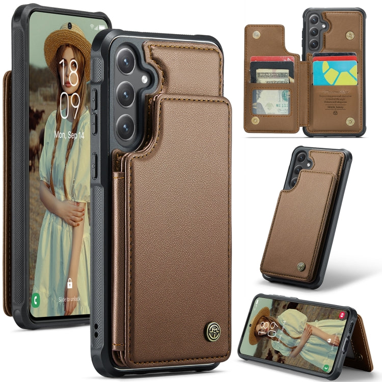 For Samsung Galaxy S24 FE 5G CaseMe C22 Card Slots Holder RFID Anti-theft Phone Case(Brown) - Galaxy S24 FE 5G Cases by CaseMe | Online Shopping South Africa | PMC Jewellery | Buy Now Pay Later Mobicred