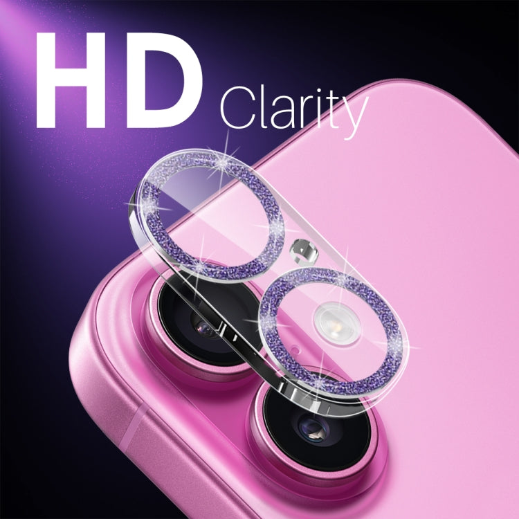 For iPhone 16 / 16 Plus NORTHJO Camera Lens Protector Glitter Ring 3D Tempered Glass Film(Purple) - iPhone 16 Plus Tempered Glass by NORTHJO | Online Shopping South Africa | PMC Jewellery | Buy Now Pay Later Mobicred