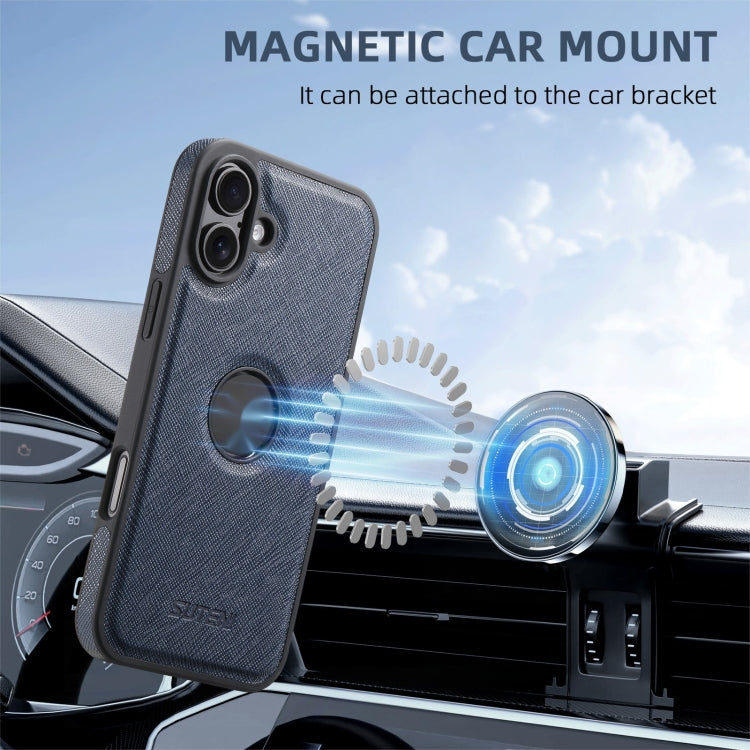 For iPhone 16 Plus Suteni G1 Cross Texture MagSafe Phone Case(Blue) - free shipping - PMC Jewellery - Order now!