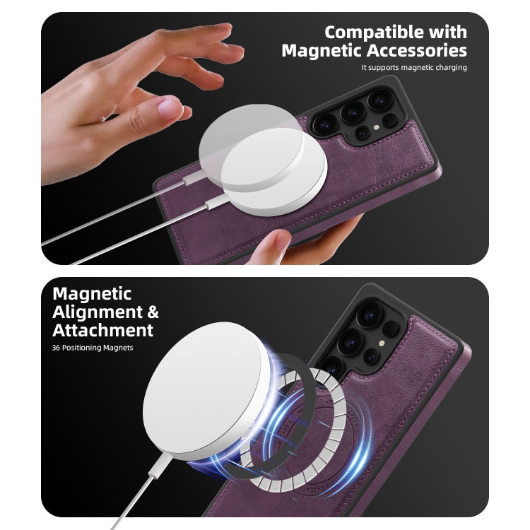 For Samsung Galaxy S25+ 5G Shield Multi-functional MagSafe Card Bag Phone Case(Purple) - Galaxy S25+ 5G Cases by PMC Jewellery | Online Shopping South Africa | PMC Jewellery | Buy Now Pay Later Mobicred