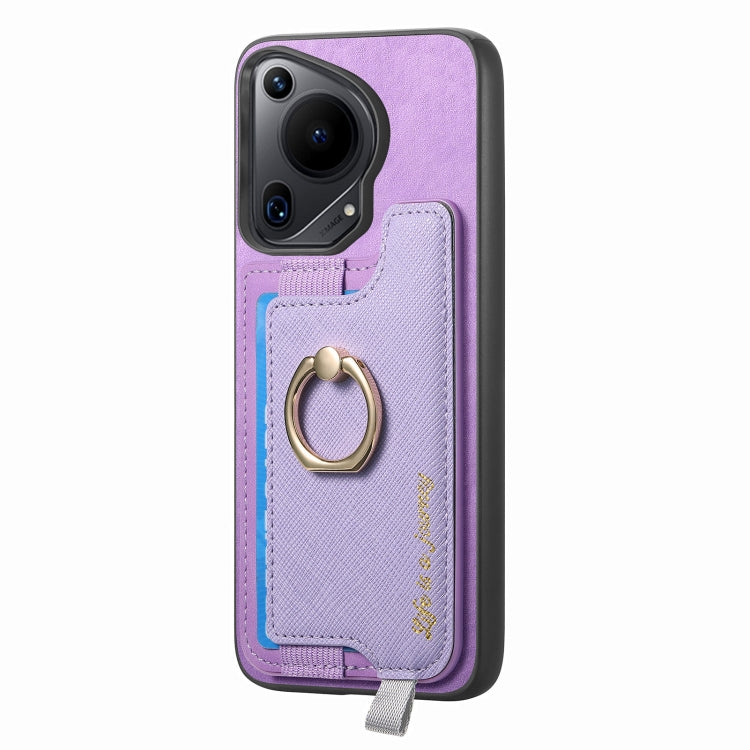 For Huawei Pura 70 Pro+ Retro Magsafe Cross Leather Ring Holder Card Bag Phone Case(Purple) - Huawei Cases by PMC Jewellery | Online Shopping South Africa | PMC Jewellery | Buy Now Pay Later Mobicred