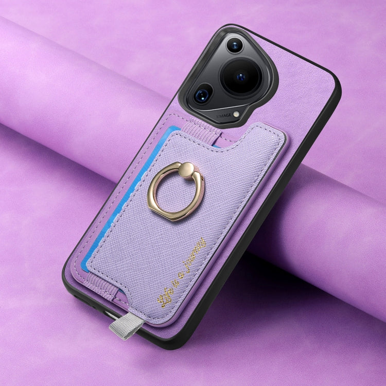 For Huawei Pura 70 Pro+ Retro Magsafe Cross Leather Ring Holder Card Bag Phone Case(Purple) - Huawei Cases by PMC Jewellery | Online Shopping South Africa | PMC Jewellery | Buy Now Pay Later Mobicred