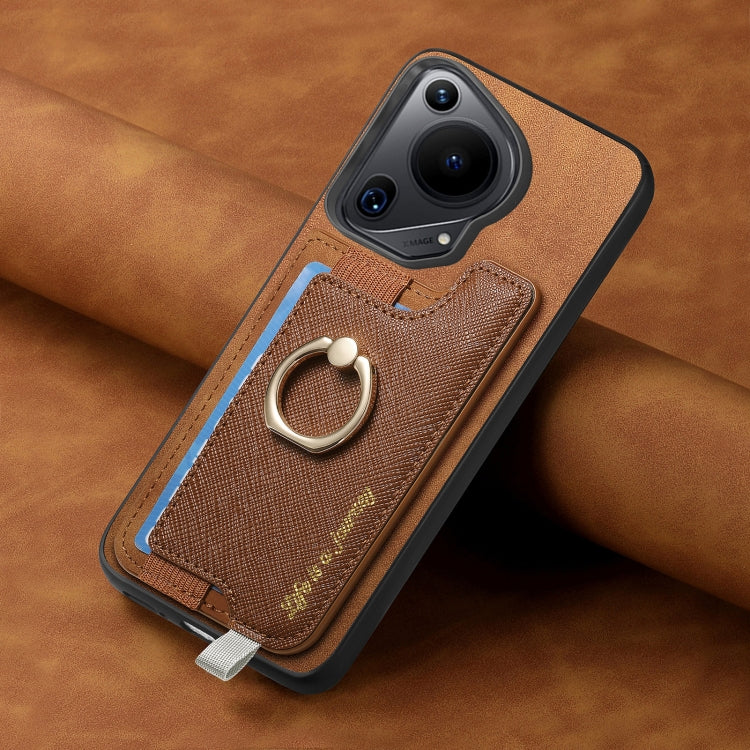 For Huawei Pura 70 Pro+ Retro Magsafe Cross Leather Ring Holder Card Bag Phone Case(Brown) - Huawei Cases by PMC Jewellery | Online Shopping South Africa | PMC Jewellery | Buy Now Pay Later Mobicred