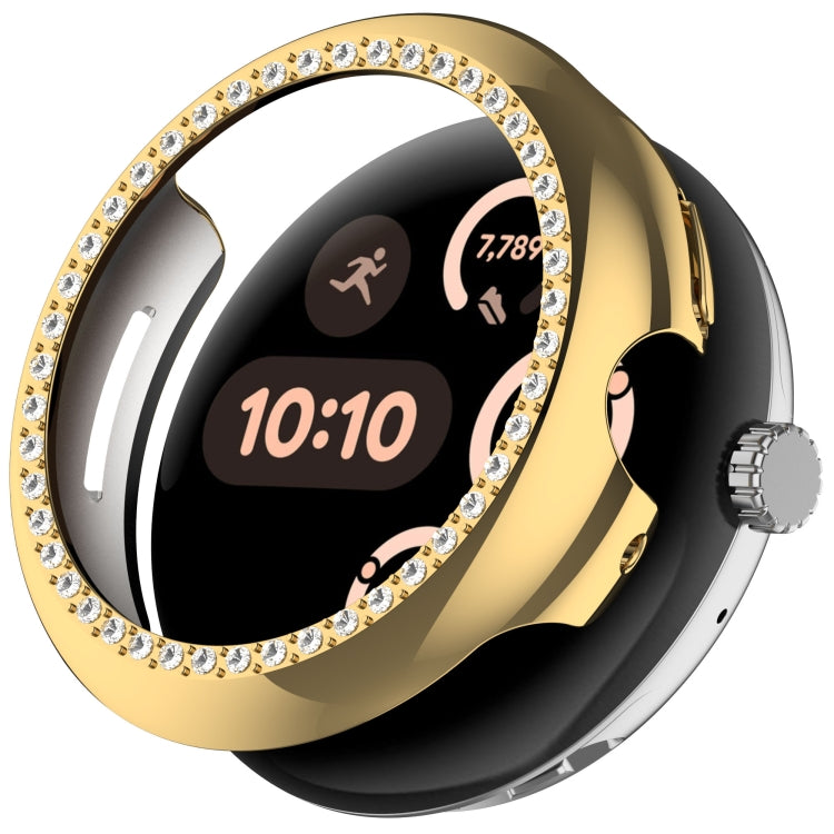 For Google Pixel Watch Diamond Electroplated PC Half Coverage Watch Protective Case(Gold) - Watch Cases by PMC TechLife | Online Shopping South Africa | PMC TechLife | Buy Now Pay Later Mobicred