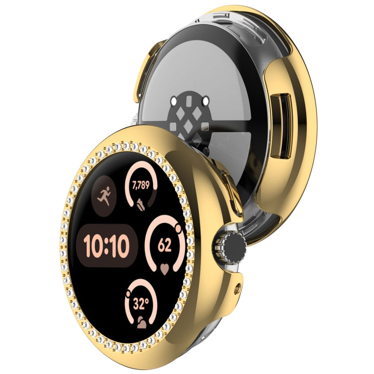 For Google Pixel Watch 3 45mm Diamond Electroplated PC Half Coverage Watch Protective Case(Gold) - Watch Cases by PMC TechLife | Online Shopping South Africa | PMC TechLife | Buy Now Pay Later Mobicred