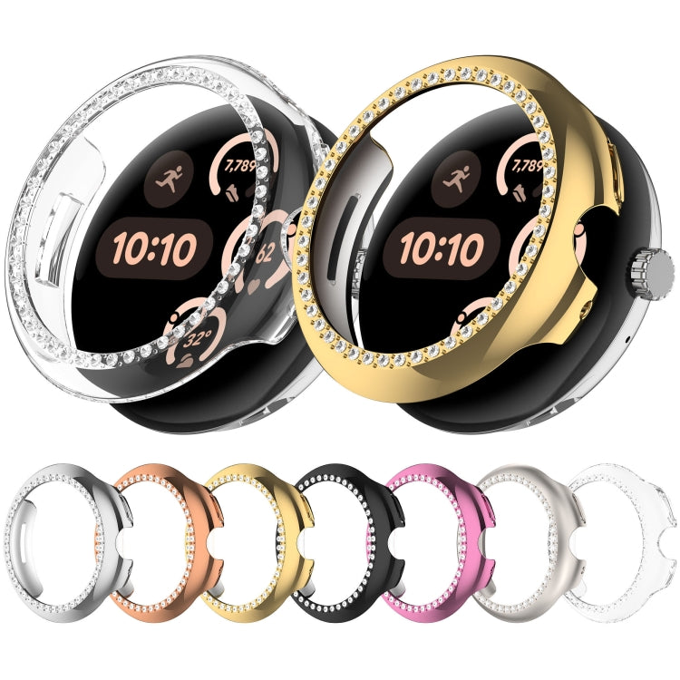 For Google Pixel Watch Diamond Electroplated PC Half Coverage Watch Protective Case(Pink) - Watch Cases by PMC TechLife | Online Shopping South Africa | PMC TechLife | Buy Now Pay Later Mobicred