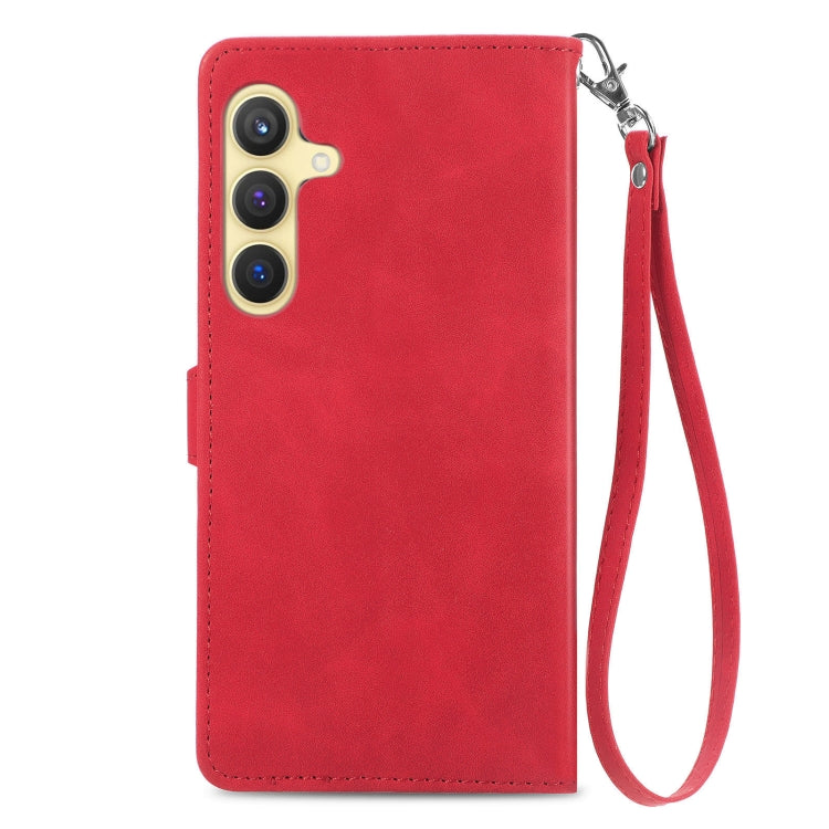 For Samsung Galaxy S25 5G Embossed Flower Zipper Leather Phone Case(Red) - Galaxy S25 5G Cases by PMC TechLife | Online Shopping South Africa | PMC TechLife | Buy Now Pay Later Mobicred