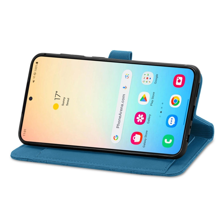 For Samsung Galaxy S25 5G Embossed Flower Zipper Leather Phone Case(Blue) - Galaxy S25 5G Cases by PMC TechLife | Online Shopping South Africa | PMC TechLife | Buy Now Pay Later Mobicred