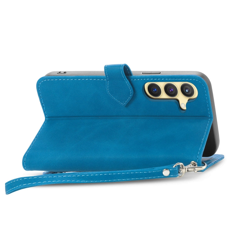 For Samsung Galaxy S25 5G Embossed Flower Zipper Leather Phone Case(Blue) - Galaxy S25 5G Cases by PMC TechLife | Online Shopping South Africa | PMC TechLife | Buy Now Pay Later Mobicred