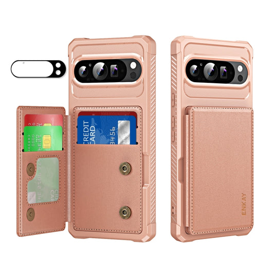 For Google Pixel 9 / 9 Pro ENKAY Hat-Prince Card Slot Wallet TPU Back Leather Phone Case with Lens Film(Rose Gold) - Google Cases by ENKAY | Online Shopping South Africa | PMC Jewellery | Buy Now Pay Later Mobicred