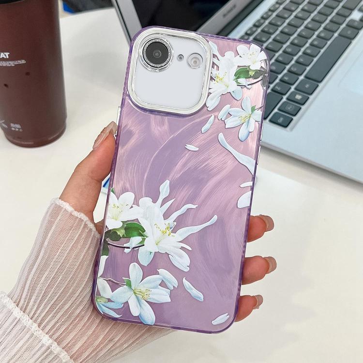For iPhone 16e Electroplating Flowers Plants Texture TPU Phone Case(Gardenia FL15) - iPhone 16e Cases by PMC TechLife | Online Shopping South Africa | PMC TechLife | Buy Now Pay Later Mobicred