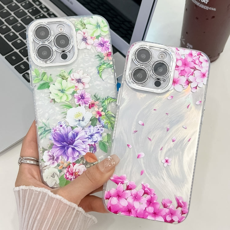 For iPhone 16e Electroplating Flowers Plants Texture TPU Phone Case(Pale Purple FlowerFL11) - iPhone 16e Cases by PMC TechLife | Online Shopping South Africa | PMC TechLife | Buy Now Pay Later Mobicred