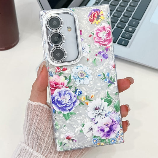 For Samsung Galaxy S25 5G Electroplating Flowers Plants Texture TPU Phone Case(Peony FL14) - Galaxy S25 5G Cases by PMC Jewellery | Online Shopping South Africa | PMC Jewellery | Buy Now Pay Later Mobicred