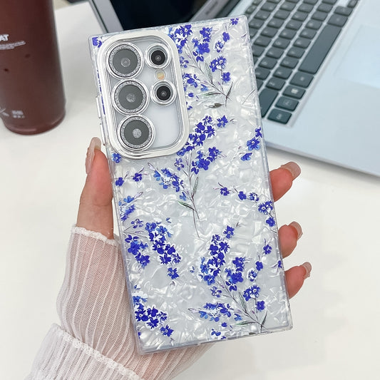 For Samsung Galaxy S25 Ultra 5G Electroplating Flowers Plants Texture TPU Phone Case(Blue Flower FL13) - Galaxy S25 Ultra 5G Cases by PMC Jewellery | Online Shopping South Africa | PMC Jewellery | Buy Now Pay Later Mobicred