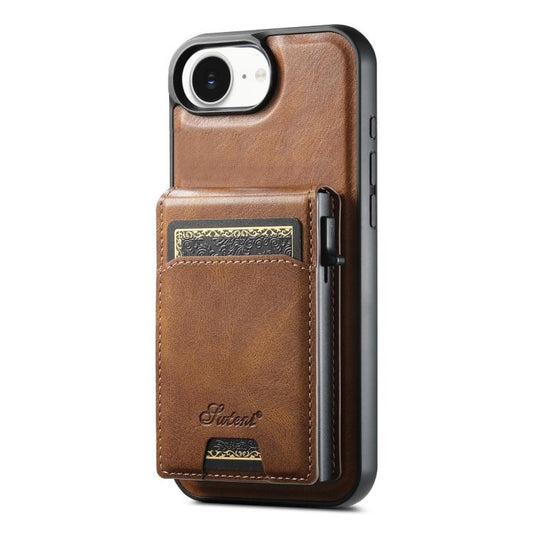 For iPhone 16e Suteni H19 Oil Wax 2-in-1 MagSafe Removable Card Box Back Phone Case(Brown) - iPhone 16e Cases by Suteni | Online Shopping South Africa | PMC Jewellery | Buy Now Pay Later Mobicred