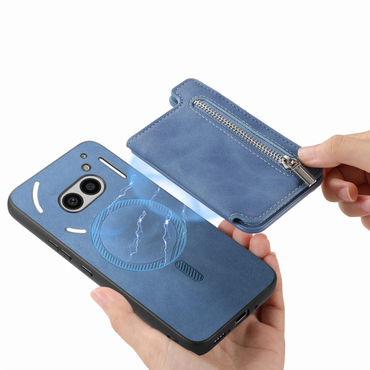 For Nothing CMF Phone 1 Retro MagSafe Zipper Wallet Card Bag Back Phone Case(Blue) - More Brand by PMC TechLife | Online Shopping South Africa | PMC TechLife | Buy Now Pay Later Mobicred