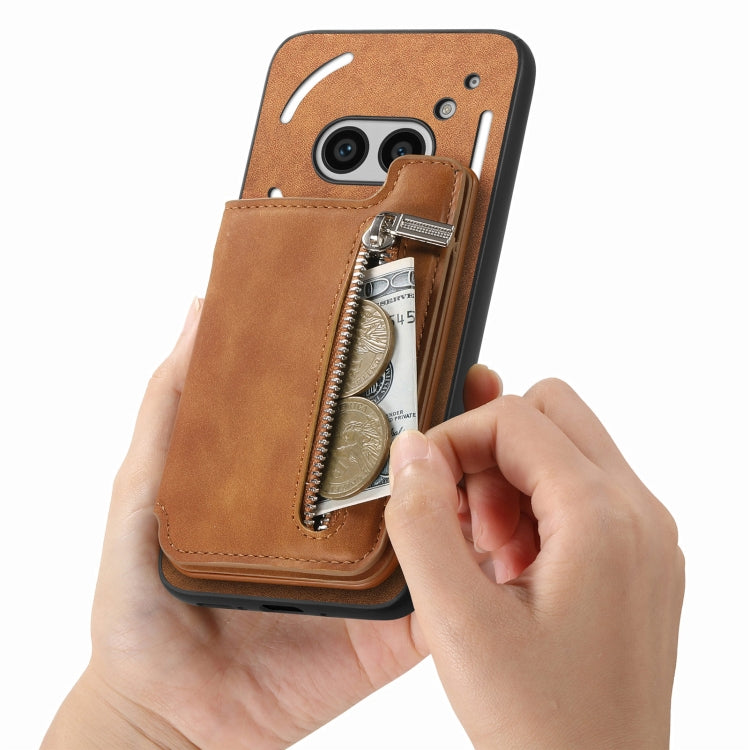 For Nothing CMF Phone 1 Retro MagSafe Zipper Wallet Card Bag Back Phone Case(Brown) - More Brand by PMC TechLife | Online Shopping South Africa | PMC TechLife | Buy Now Pay Later Mobicred