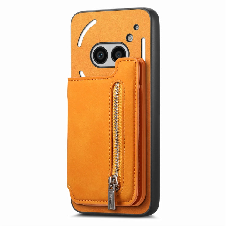 For Nothing Phone 2a Retro MagSafe Zipper Wallet Card Bag Back Phone Case(Yellow) - More Brand by PMC TechLife | Online Shopping South Africa | PMC TechLife | Buy Now Pay Later Mobicred
