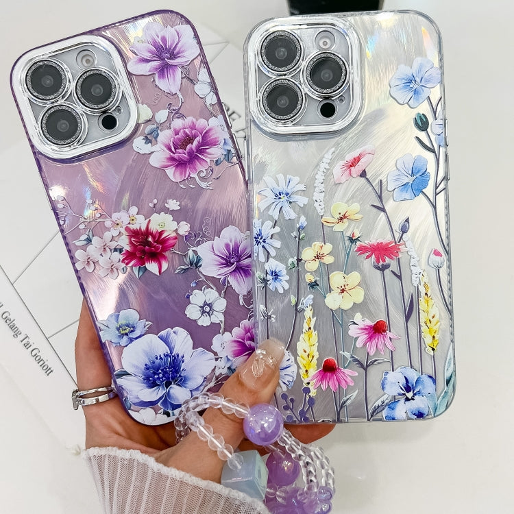 For iPhone 16e Electroplating Flowers Plants Texture Wristband TPU Phone Case(Sketch Lily FL9) - iPhone 16e Cases by PMC TechLife | Online Shopping South Africa | PMC TechLife | Buy Now Pay Later Mobicred