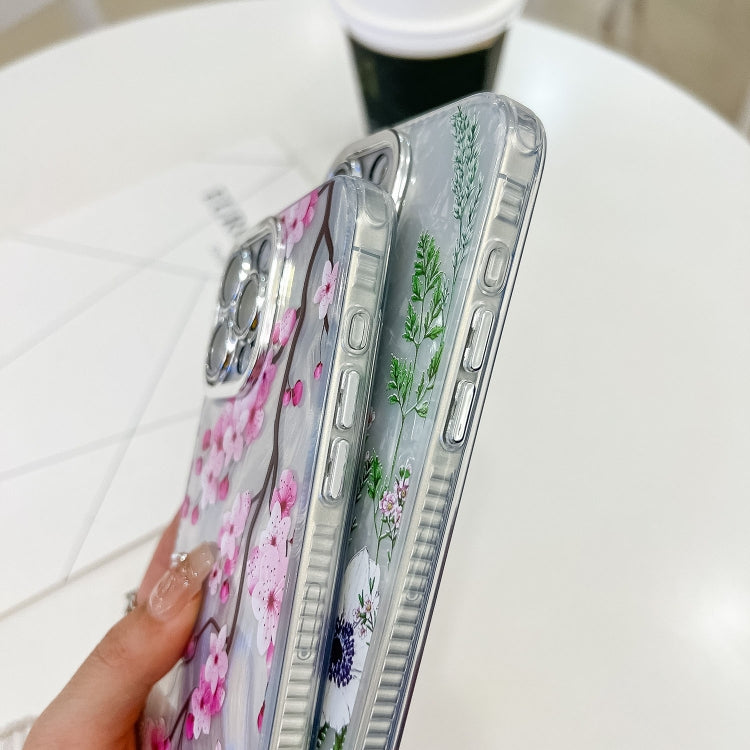 For iPhone 16e Electroplating Flowers Plants Texture Wristband TPU Phone Case(Peony FL14) - iPhone 16e Cases by PMC TechLife | Online Shopping South Africa | PMC TechLife | Buy Now Pay Later Mobicred