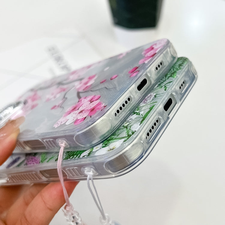 For iPhone 16e Electroplating Flowers Plants Texture Wristband TPU Phone Case(Wildflower FL2) - iPhone 16e Cases by PMC TechLife | Online Shopping South Africa | PMC TechLife | Buy Now Pay Later Mobicred