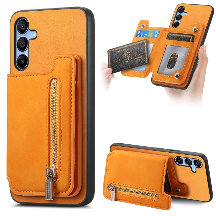 For Samsung Galaxy S25 5G Retro MagSafe Zipper Wallet Card Bag Back Phone Case(Yellow) - Galaxy S25 5G Cases by PMC Jewellery | Online Shopping South Africa | PMC Jewellery | Buy Now Pay Later Mobicred