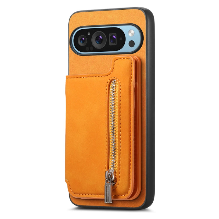 For Google Pixel 9 Pro XL Retro MagSafe Zipper Wallet Card Bag Back Phone Case(Yellow) - Google Cases by PMC TechLife | Online Shopping South Africa | PMC TechLife | Buy Now Pay Later Mobicred