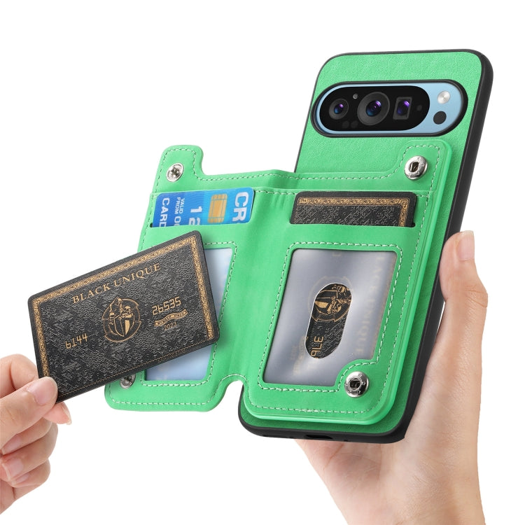 For Google Pixel 9 Pro XL Retro MagSafe Zipper Wallet Card Bag Back Phone Case(Green) - Google Cases by PMC TechLife | Online Shopping South Africa | PMC TechLife | Buy Now Pay Later Mobicred