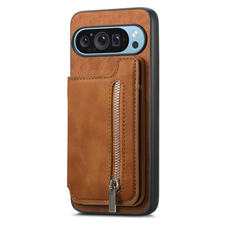 For Google Pixel 9 Pro XL Retro MagSafe Zipper Wallet Card Bag Back Phone Case(Brown) - Google Cases by PMC TechLife | Online Shopping South Africa | PMC TechLife | Buy Now Pay Later Mobicred