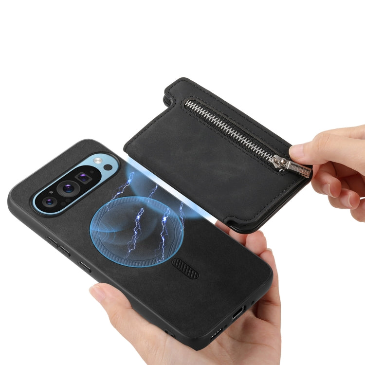 For Google Pixel 9 Pro XL Retro MagSafe Zipper Wallet Card Bag Back Phone Case(Black) - Google Cases by PMC TechLife | Online Shopping South Africa | PMC TechLife | Buy Now Pay Later Mobicred
