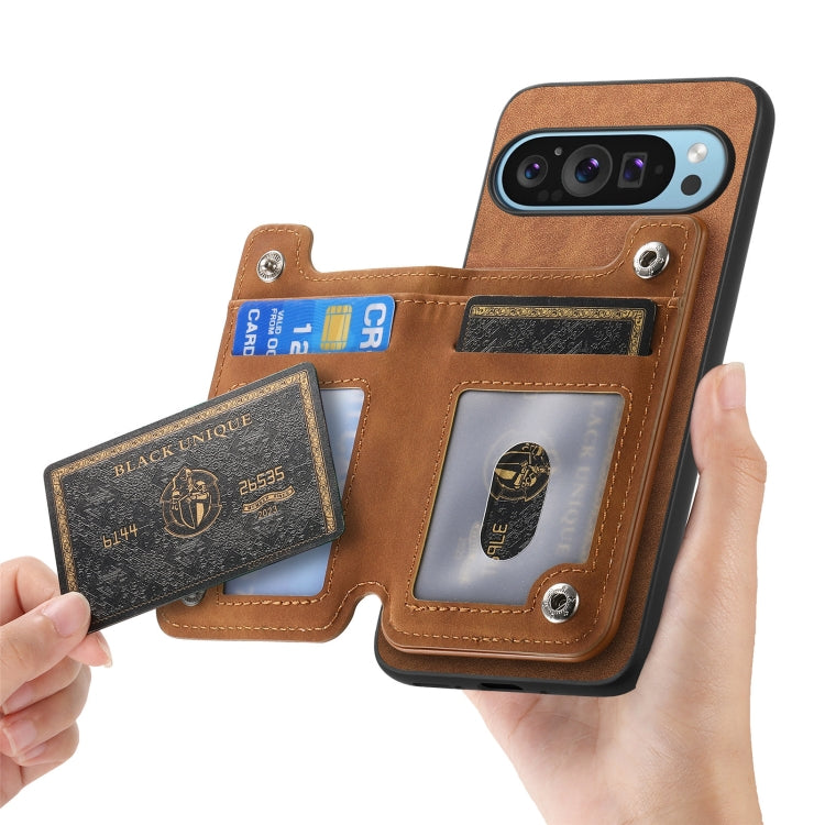 For Google Pixel 8a Retro MagSafe Zipper Wallet Card Bag Back Phone Case(Brown) - Google Cases by PMC TechLife | Online Shopping South Africa | PMC TechLife | Buy Now Pay Later Mobicred