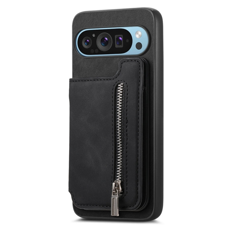 For Google Pixel 8a Retro MagSafe Zipper Wallet Card Bag Back Phone Case(Black) - Google Cases by PMC TechLife | Online Shopping South Africa | PMC TechLife | Buy Now Pay Later Mobicred