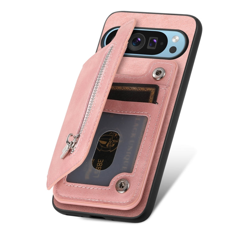 For Google Pixel 8 Pro Retro MagSafe Zipper Wallet Card Bag Back Phone Case(Pink) - Google Cases by PMC TechLife | Online Shopping South Africa | PMC TechLife | Buy Now Pay Later Mobicred