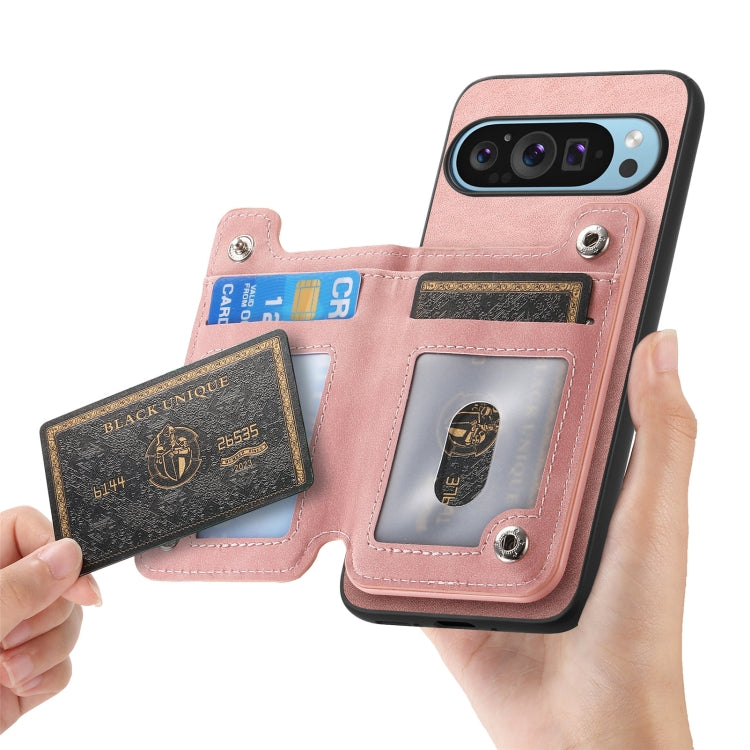 For Google Pixel 8 Pro Retro MagSafe Zipper Wallet Card Bag Back Phone Case(Pink) - Google Cases by PMC TechLife | Online Shopping South Africa | PMC TechLife | Buy Now Pay Later Mobicred