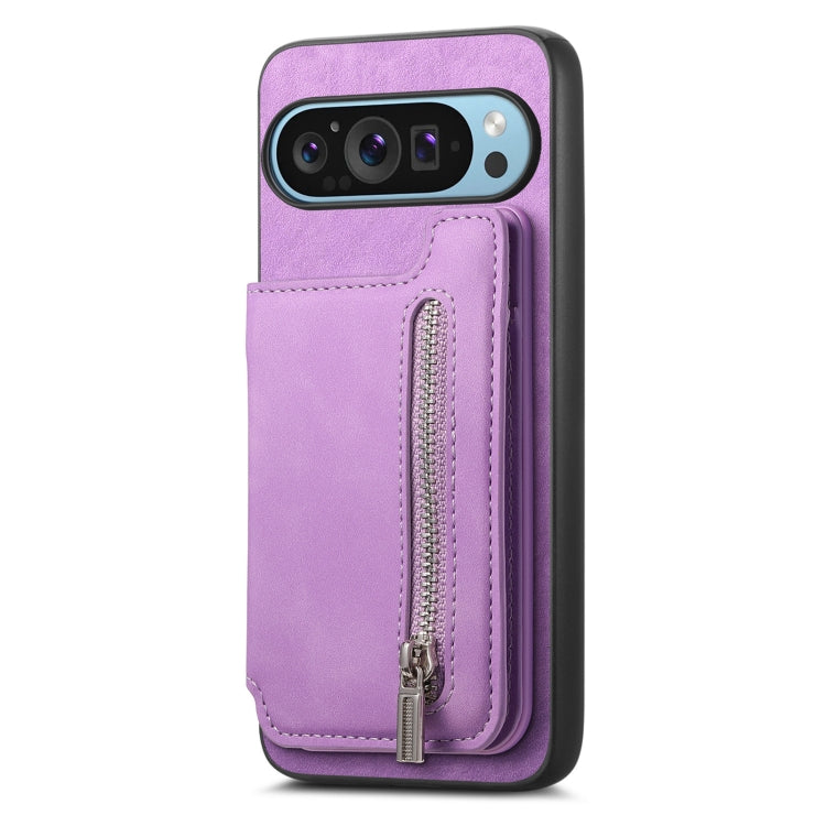 For Google Pixel 8 Pro Retro MagSafe Zipper Wallet Card Bag Back Phone Case(Purple) - Google Cases by PMC TechLife | Online Shopping South Africa | PMC TechLife | Buy Now Pay Later Mobicred