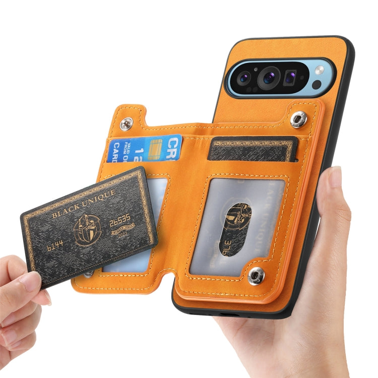 For Google Pixel 8 Retro MagSafe Zipper Wallet Card Bag Back Phone Case(Yellow) - free shipping - PMC TechLife - Order now!