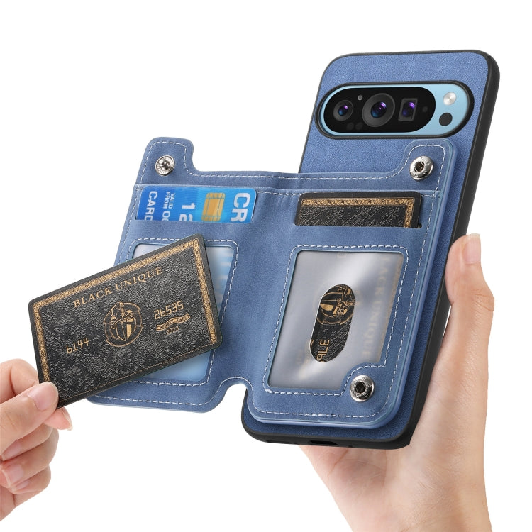 For Google Pixel 8 Retro MagSafe Zipper Wallet Card Bag Back Phone Case(Blue) - Google Cases by PMC TechLife | Online Shopping South Africa | PMC TechLife | Buy Now Pay Later Mobicred