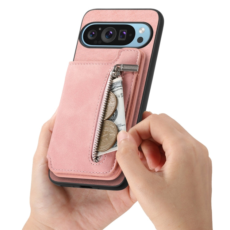 For Google Pixel 8 Retro MagSafe Zipper Wallet Card Bag Back Phone Case(Pink) - Google Cases by PMC TechLife | Online Shopping South Africa | PMC TechLife | Buy Now Pay Later Mobicred