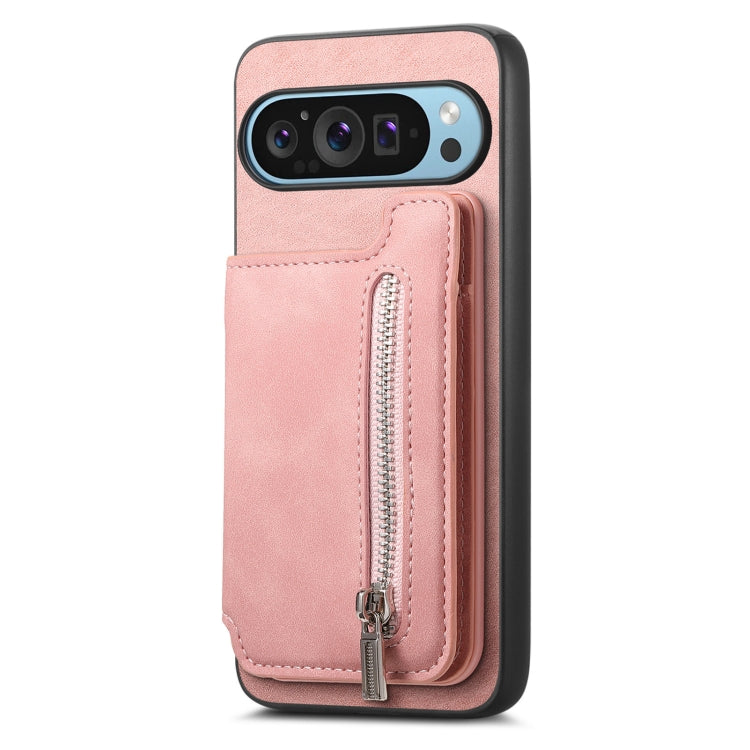 For Google Pixel 7a Retro MagSafe Zipper Wallet Card Bag Back Phone Case(Pink) - Google Cases by PMC TechLife | Online Shopping South Africa | PMC TechLife | Buy Now Pay Later Mobicred