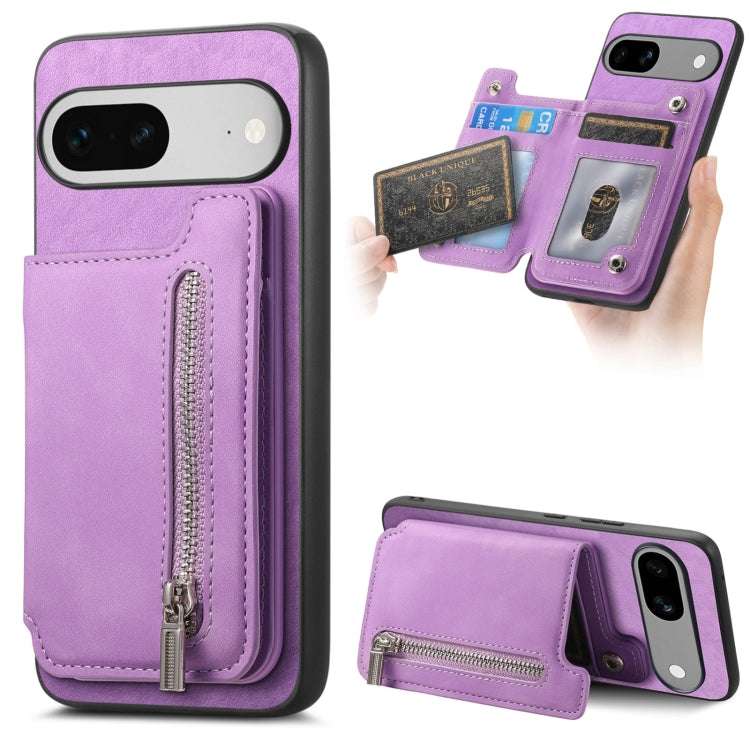 For Google Pixel 7a Retro MagSafe Zipper Wallet Card Bag Back Phone Case(Purple) - free shipping - PMC TechLife - Order now!