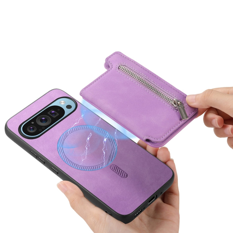 For Google Pixel 7a Retro MagSafe Zipper Wallet Card Bag Back Phone Case(Purple) - free shipping - PMC TechLife - Order now!