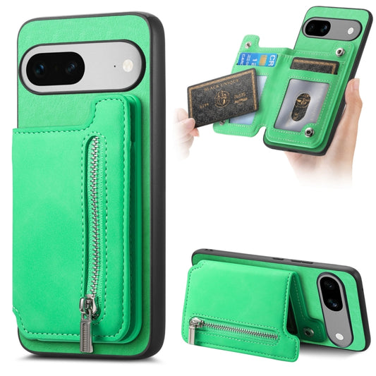 For Google Pixel 7a Retro MagSafe Zipper Wallet Card Bag Back Phone Case(Green) - Google Cases by PMC Jewellery | Online Shopping South Africa | PMC Jewellery | Buy Now Pay Later Mobicred